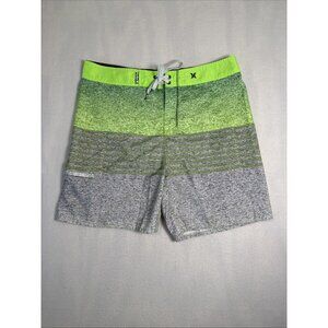 Hurley 34 swim trunks board shorts unlined surf pocket 9" inseam Lime Green Gray